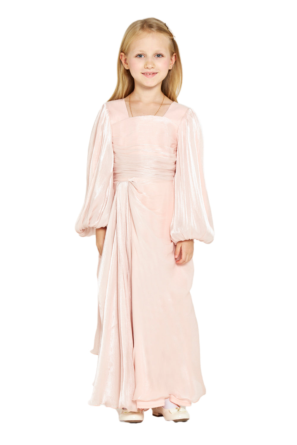 Draped Balloon Sleeves Gown