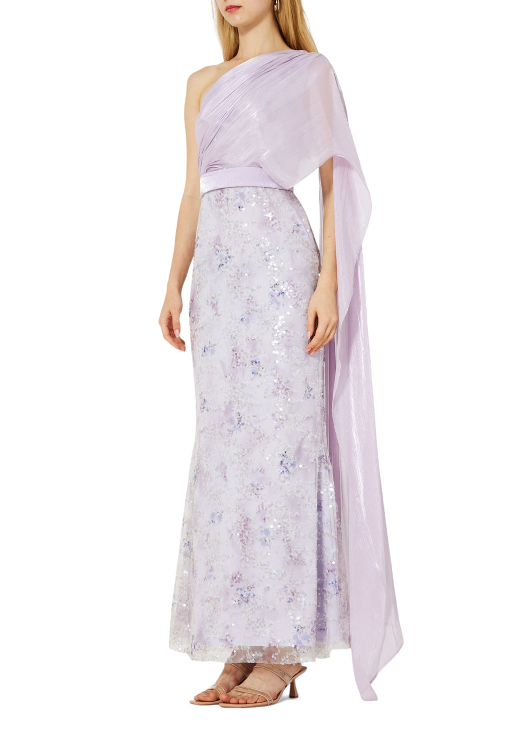 Stunning Sequins Mermaid Dress With Silk Drape On The Body And Sleeveless With One Shoulder Neckline