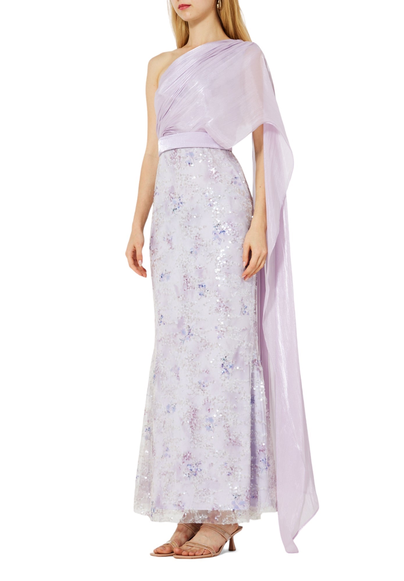 Stunning Sequins Mermaid Dress With Silk Drape On The Body And Sleeveless With One Shoulder Neckline