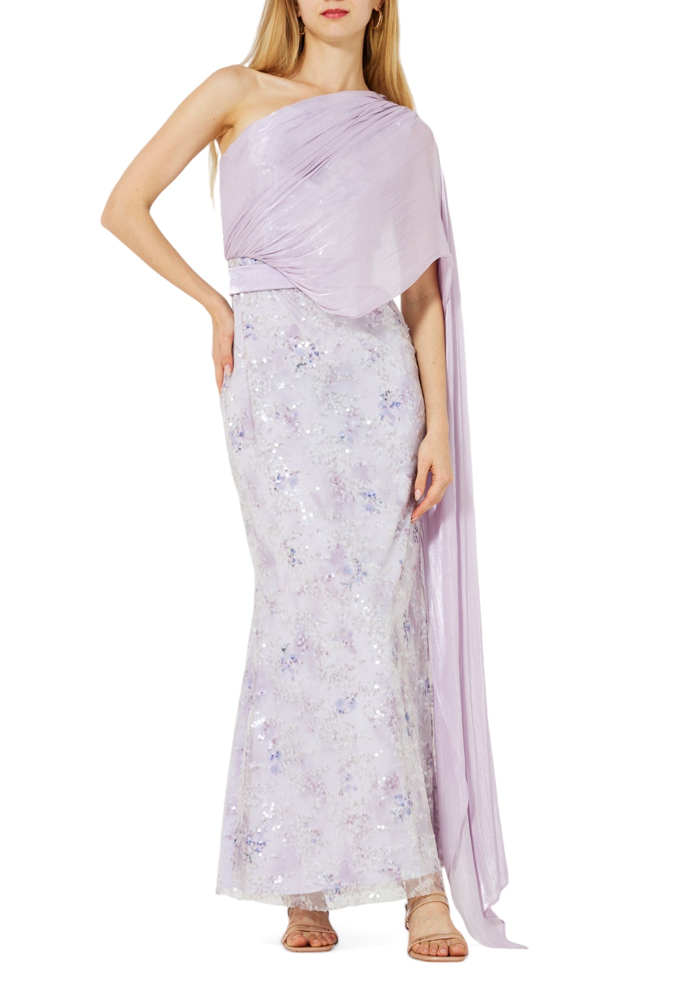 Stunning Sequins Mermaid Dress With Silk Drape On The Body And Sleeveless With One Shoulder Neckline