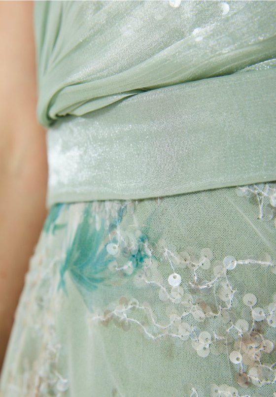 Stunning Sequins Mermaid Dress With Silk Drape On The Body And Sleeveless With One Shoulder Neckline