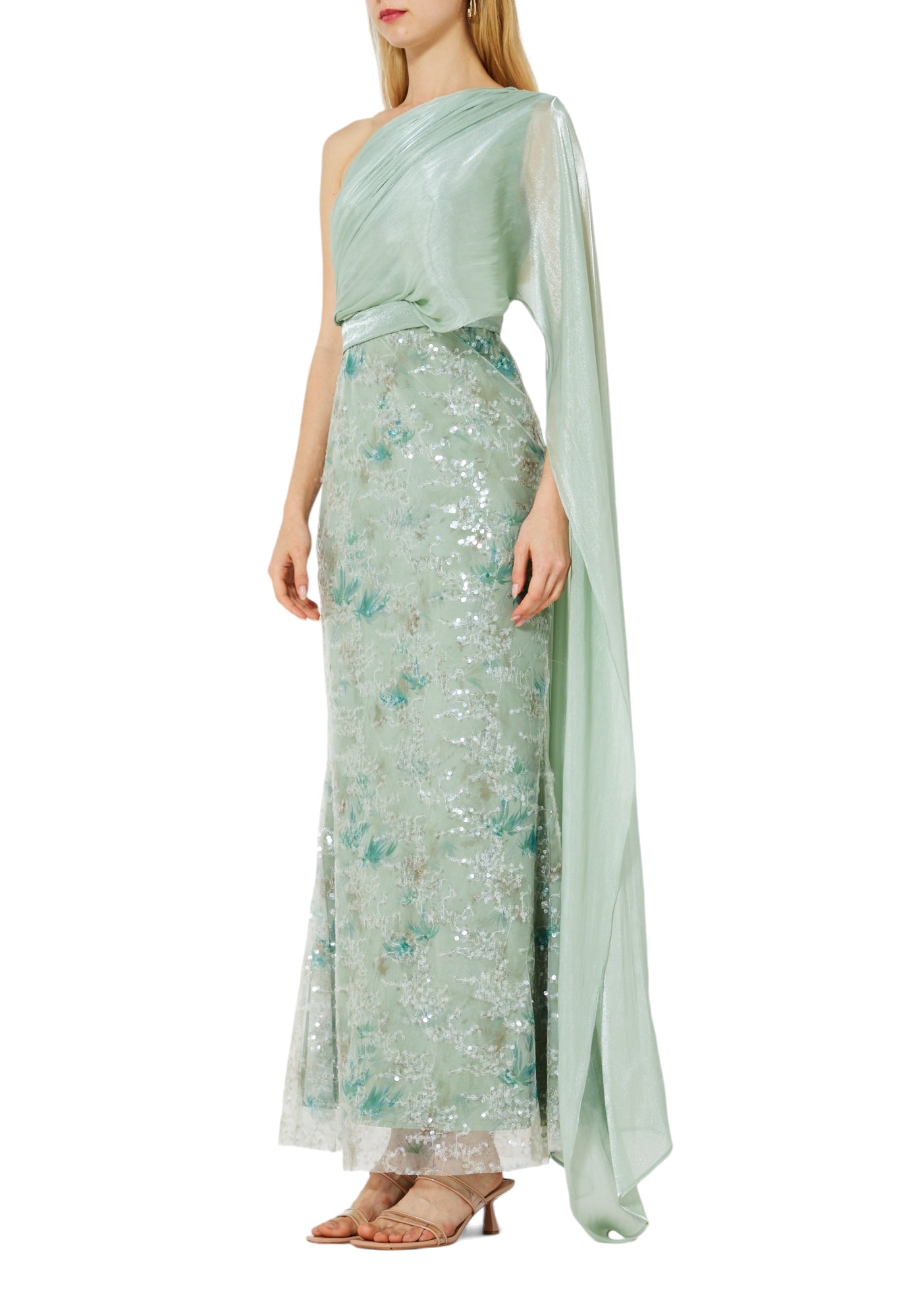 Stunning Sequins Mermaid Dress With Silk Drape On The Body And Sleeveless With One Shoulder Neckline