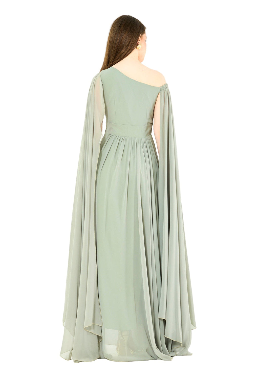 Modern One-Shoulder Draped Chiffon Gown
