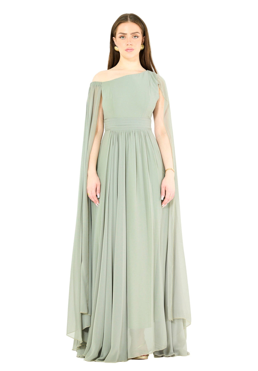 Modern One-Shoulder Draped Chiffon Gown
