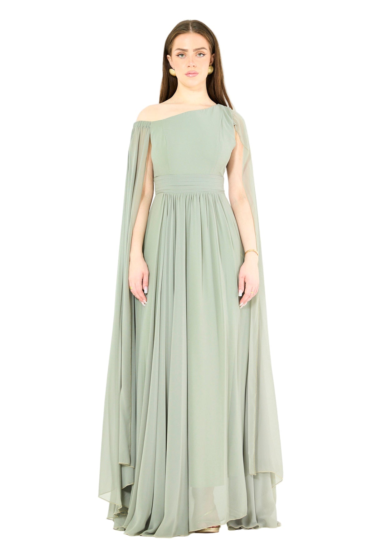 Modern One-Shoulder Draped Chiffon Gown