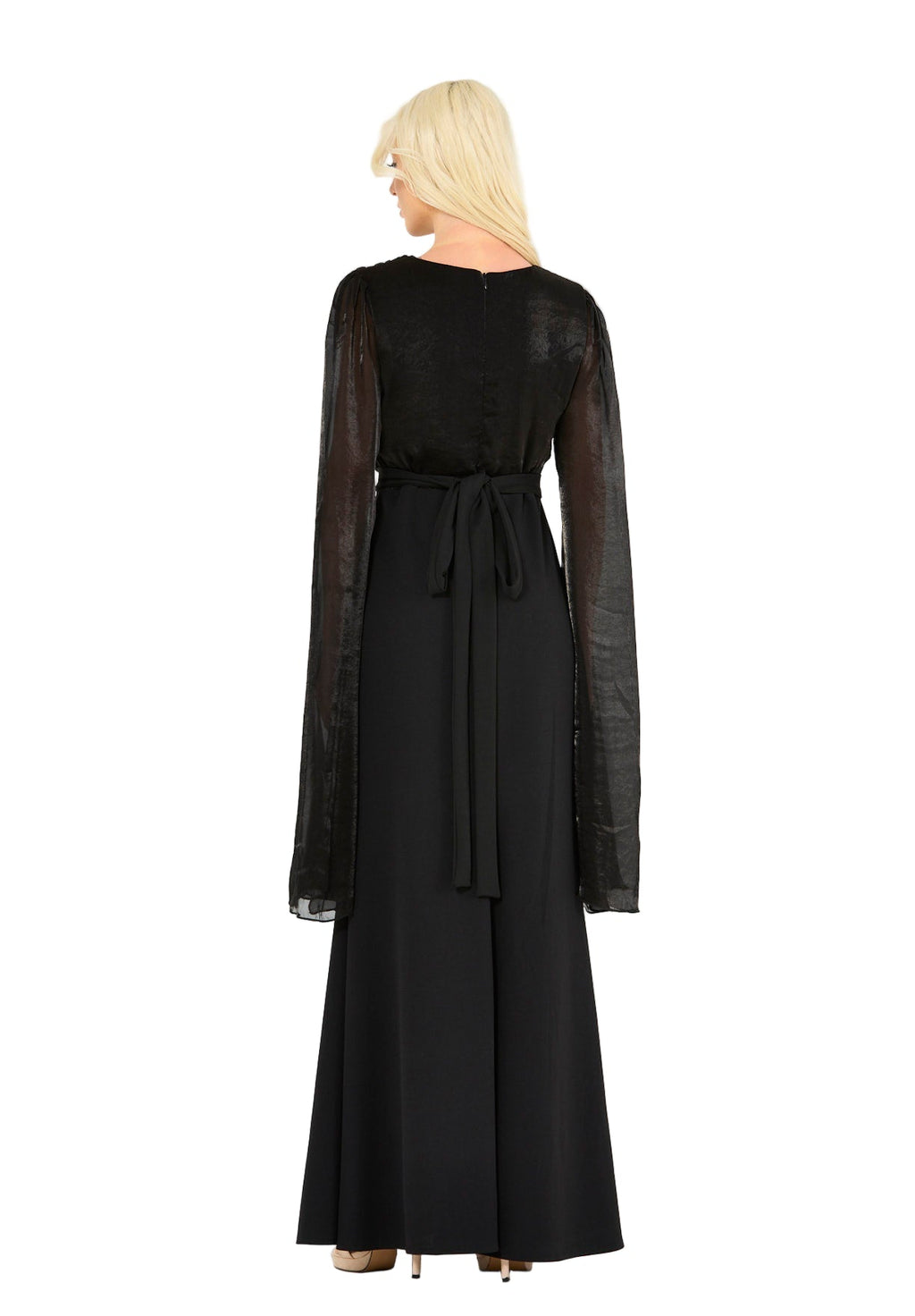 Soft Overlay Draped Cape Sleeves Gown