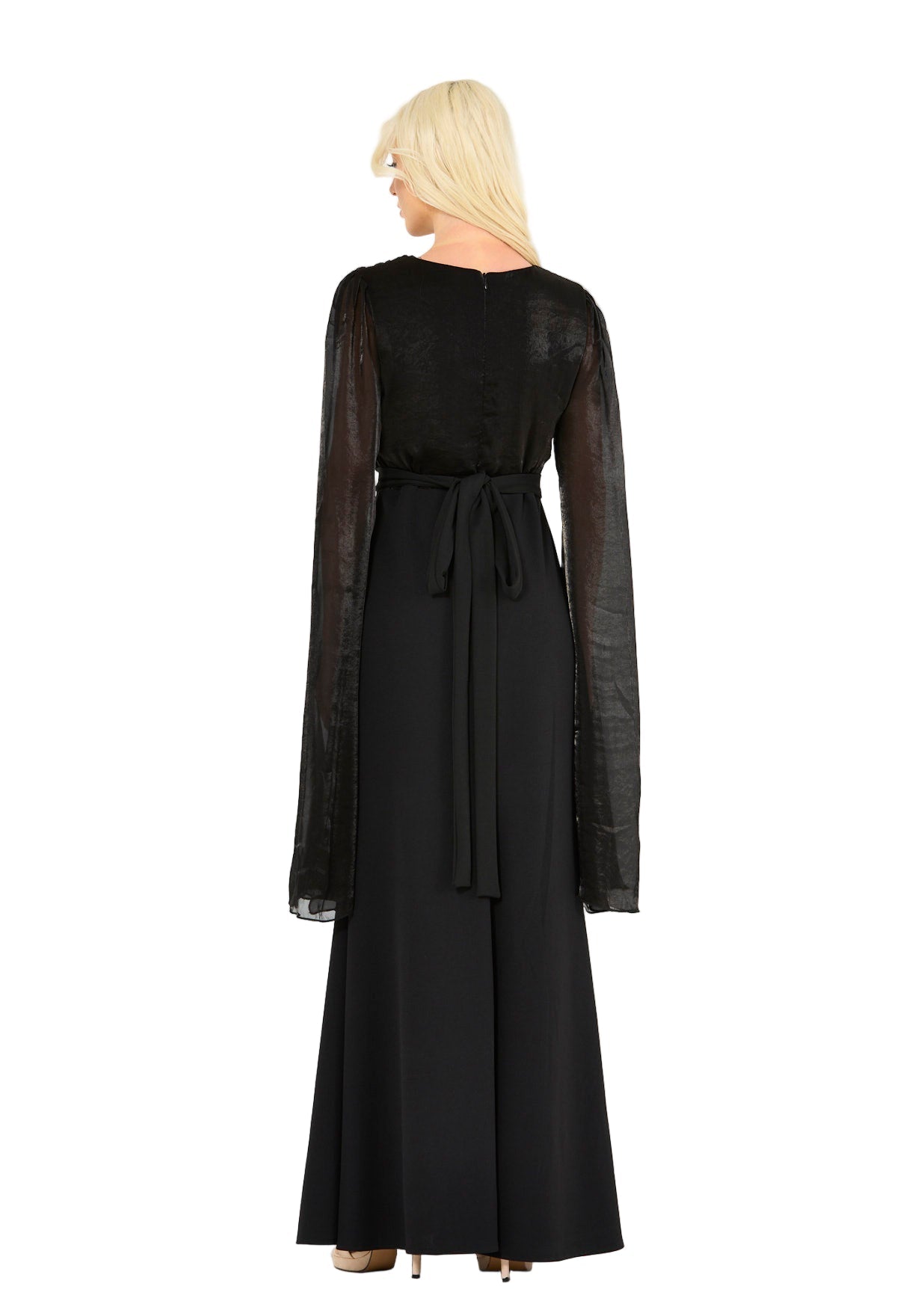 Soft Overlay Draped Cape Sleeves Gown