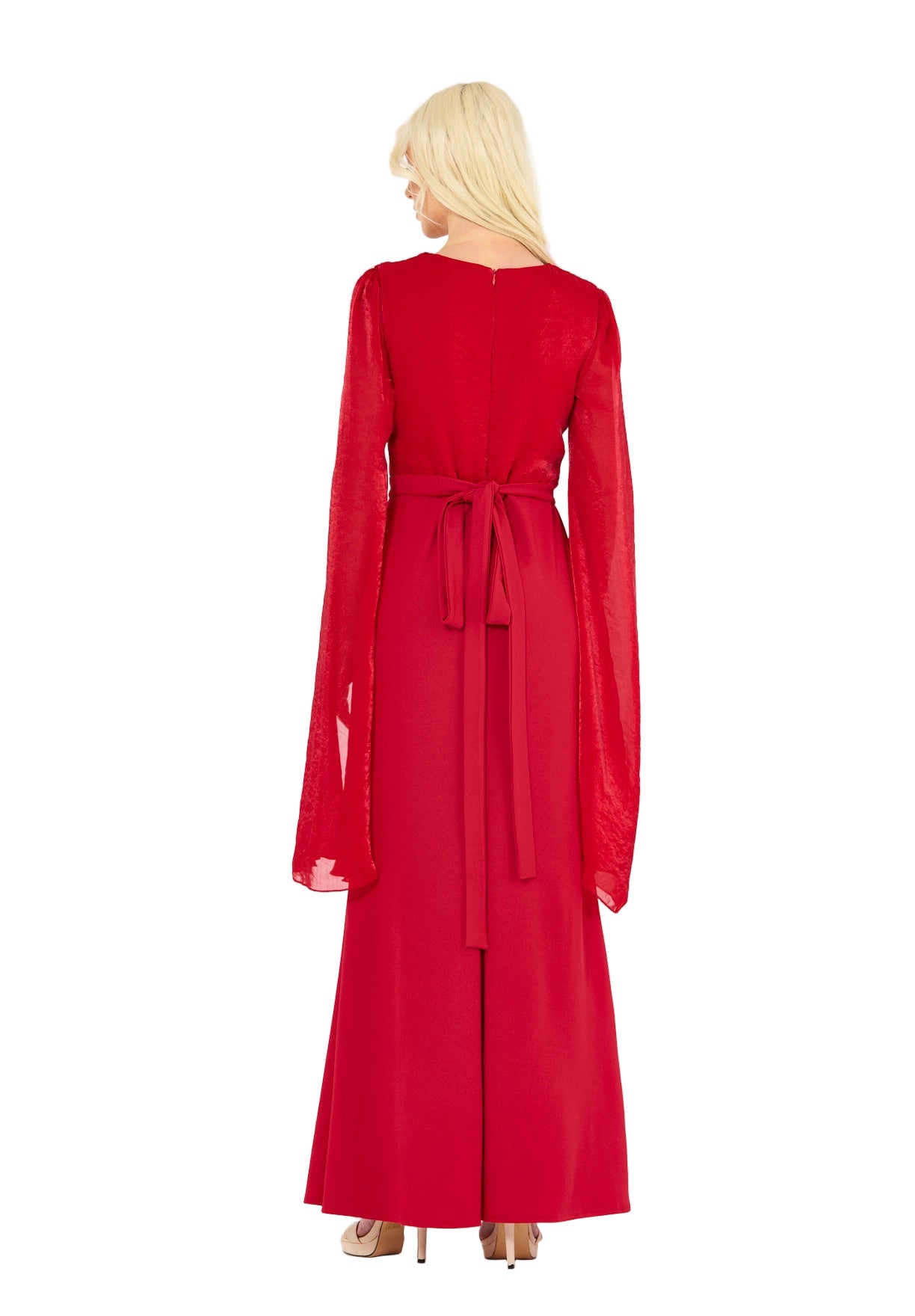Soft Overlay Draped Cape Sleeves Gown