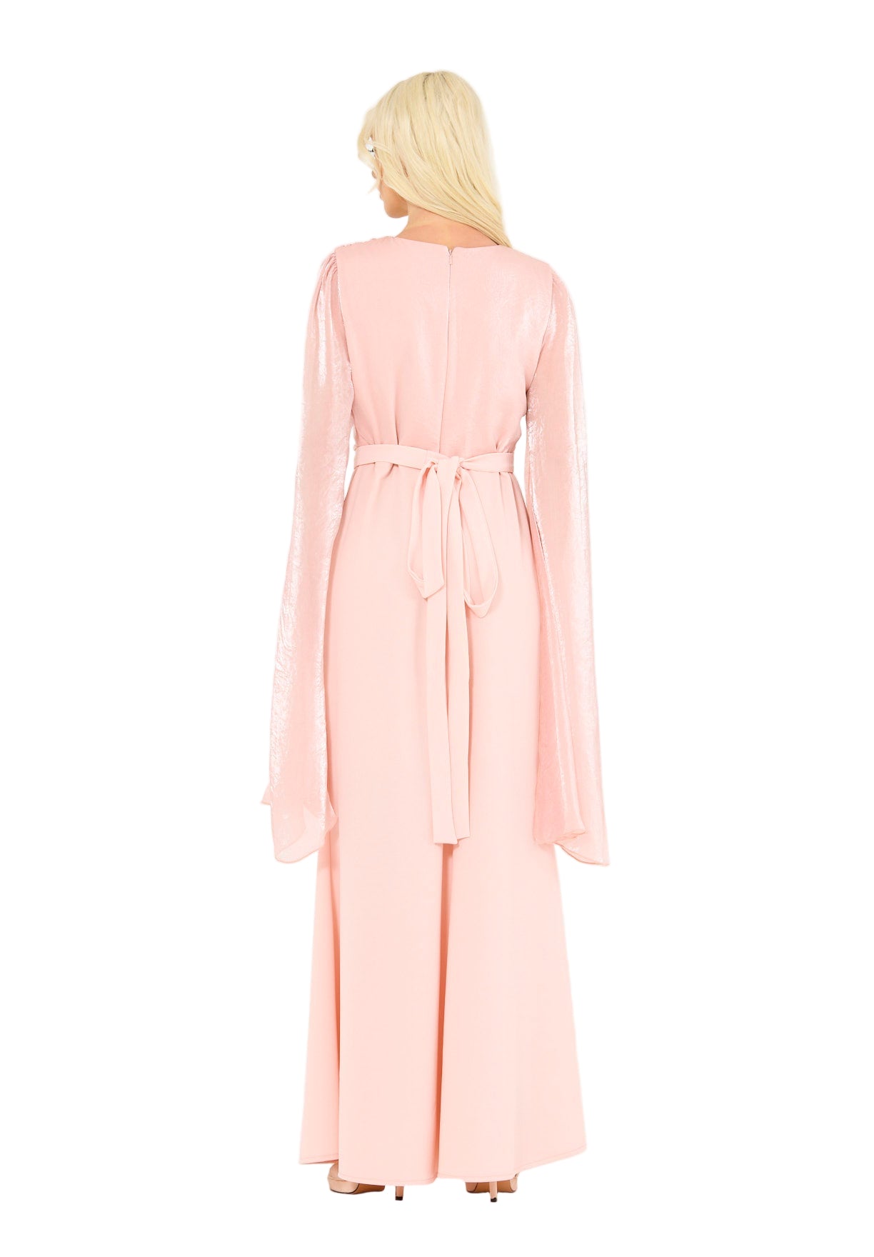 Soft Overlay Draped Cape Sleeves Gown