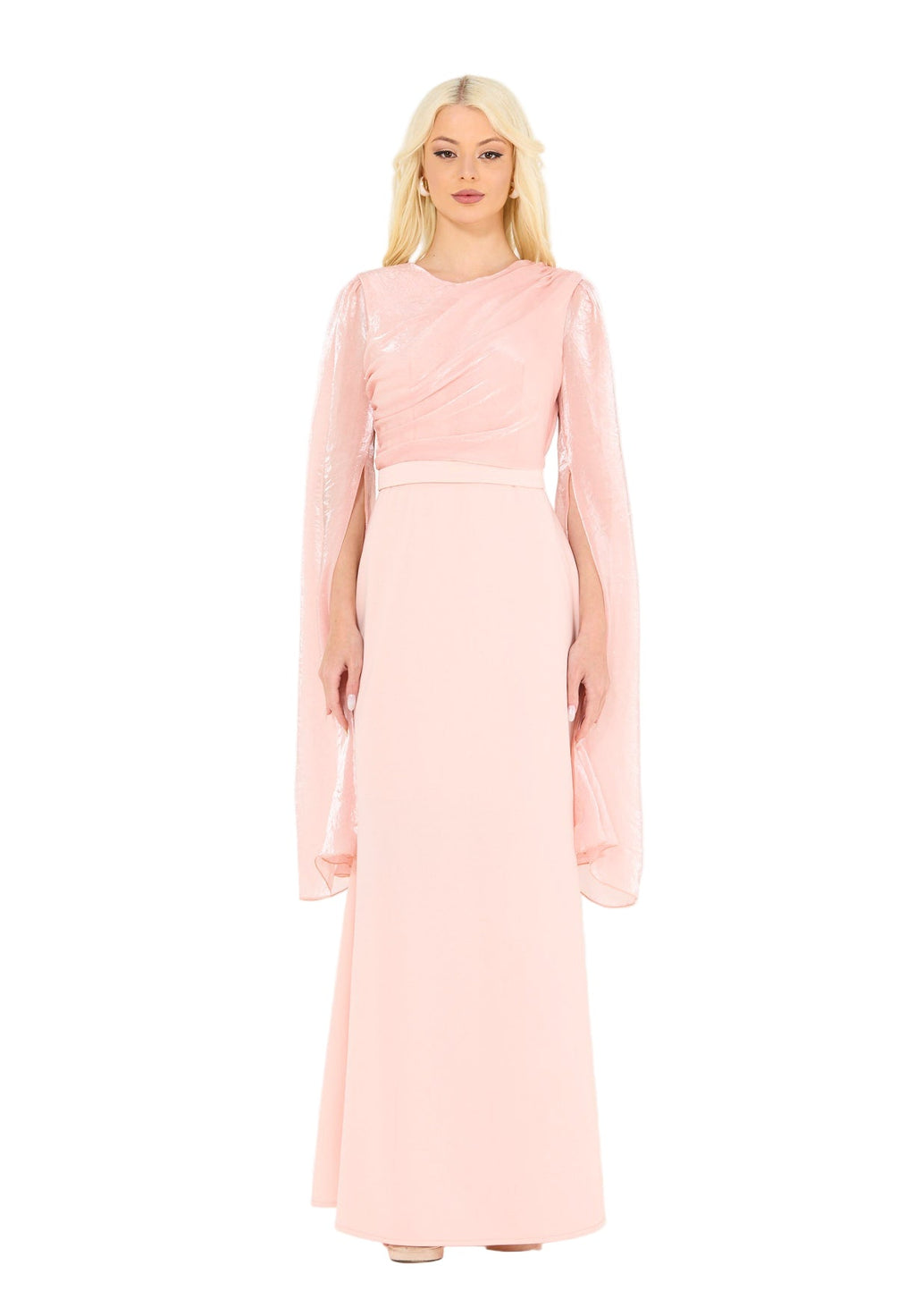 Soft Overlay Draped Cape Sleeves Gown