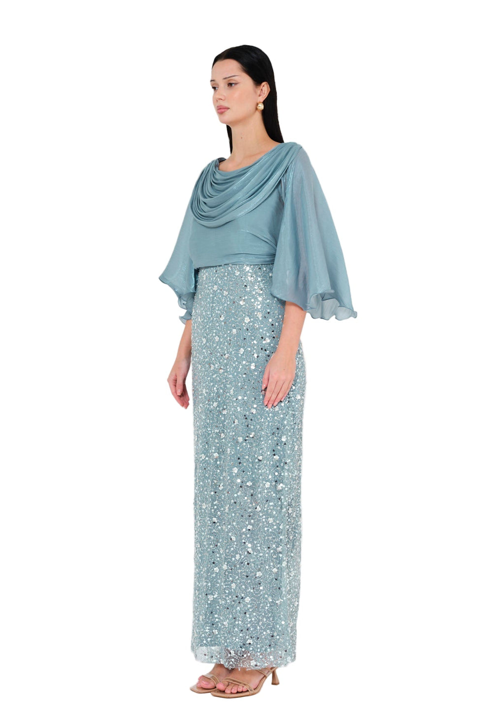 Glacial Radiance Draped Evening Dress