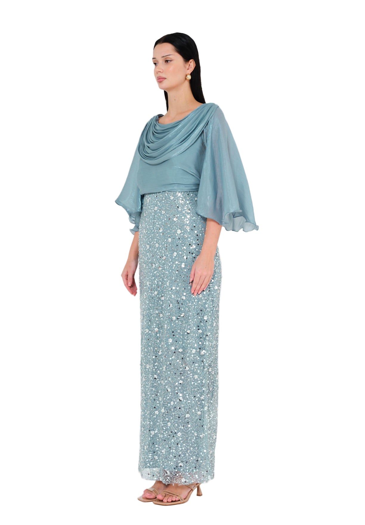 Glacial Radiance Draped Evening Dress
