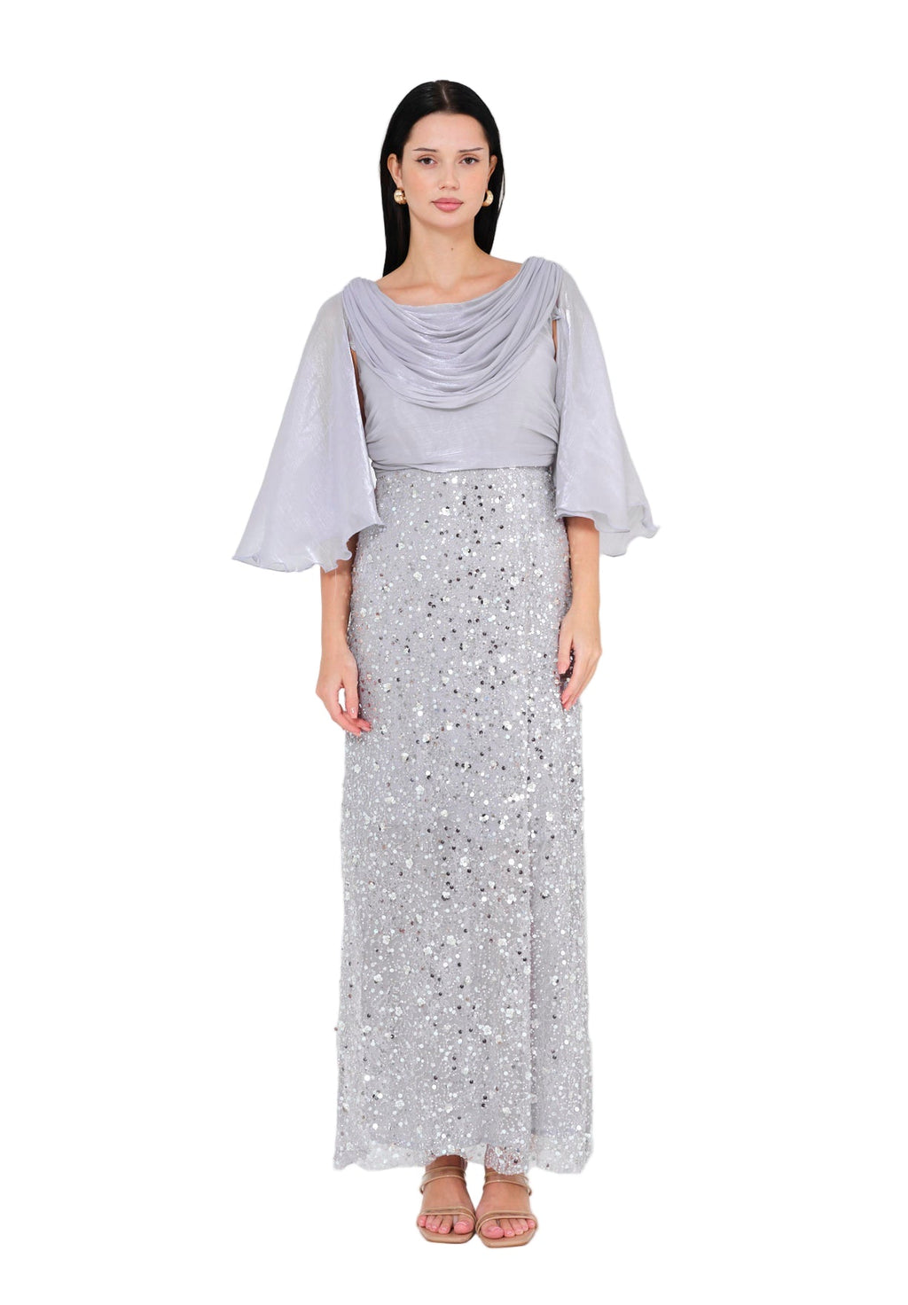 Glacial Radiance Draped Evening Dress