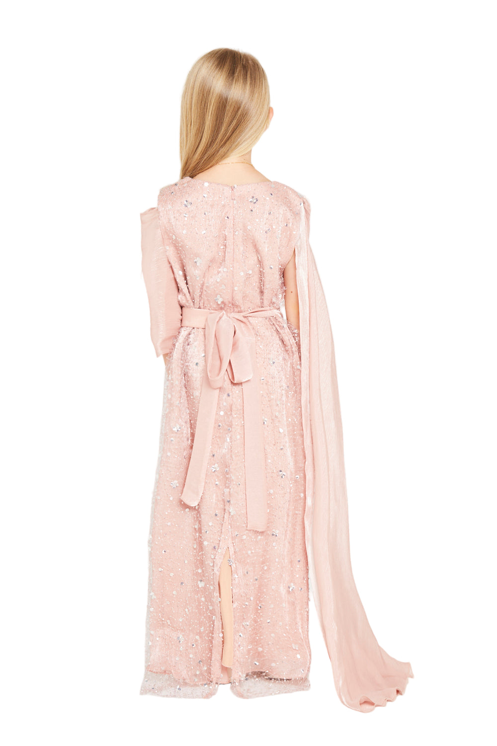 Sequin Gown With Shawl Drape