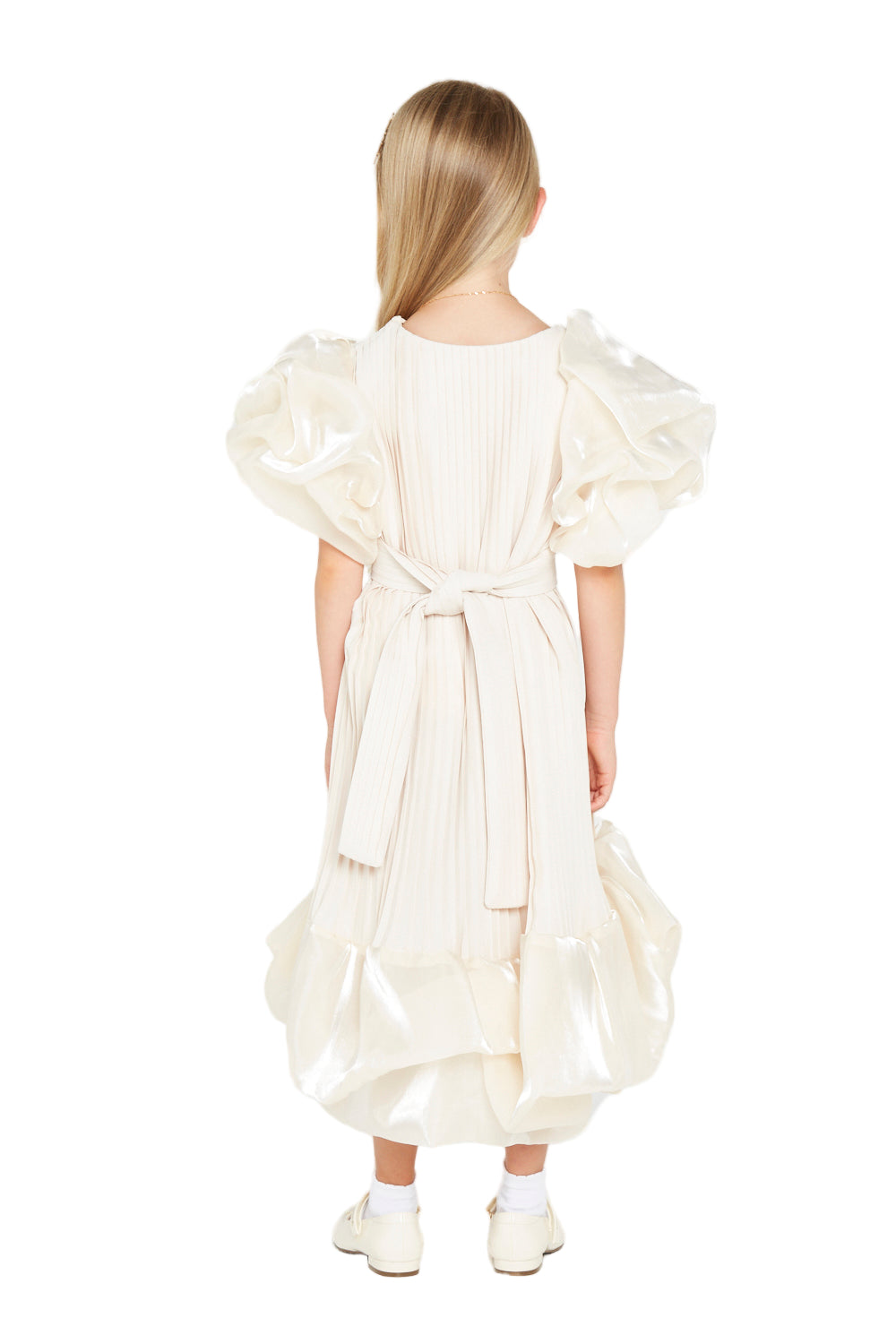 Pleated Puff Sleeve Gown