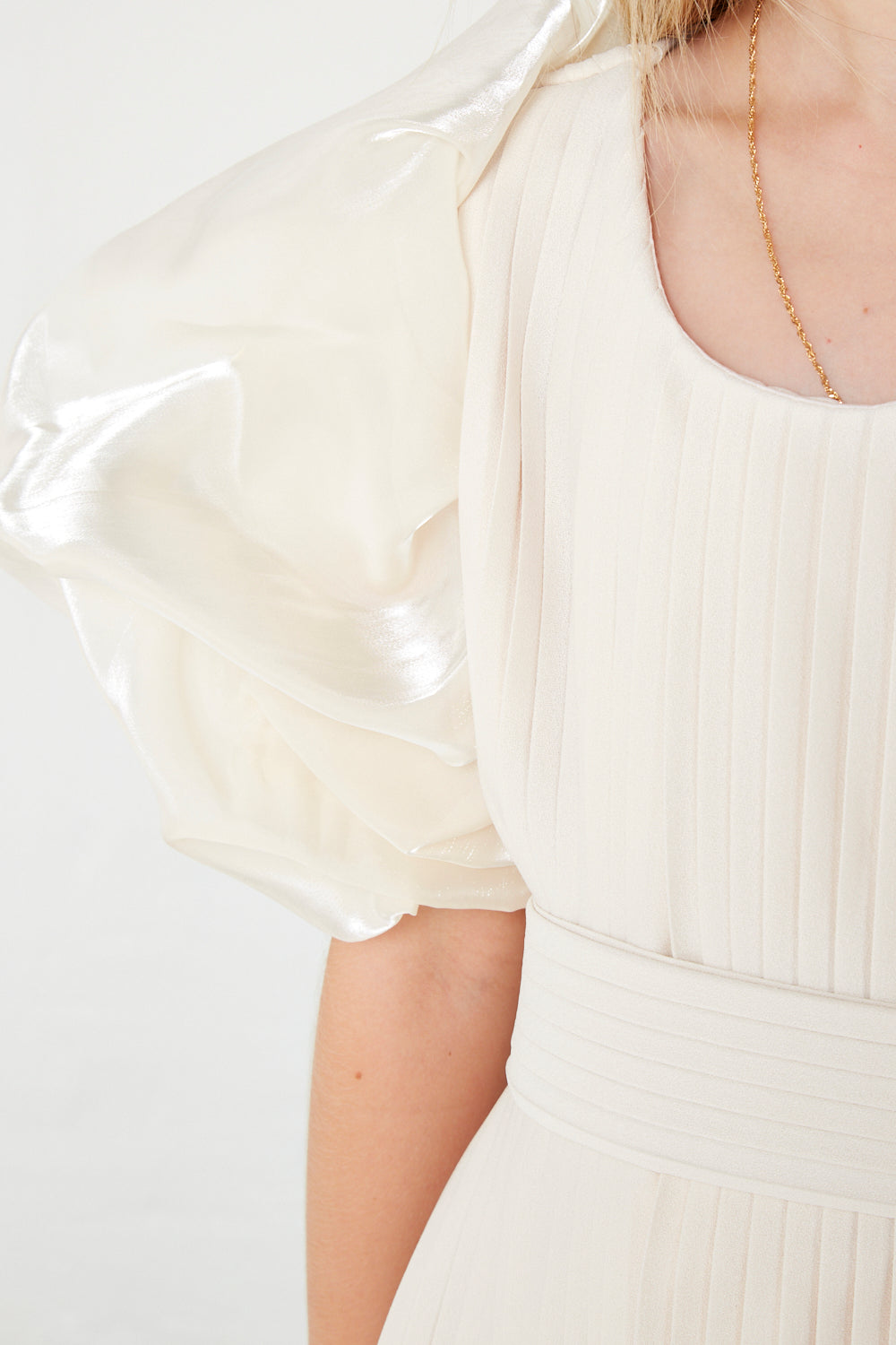 Pleated Puff Sleeve Gown