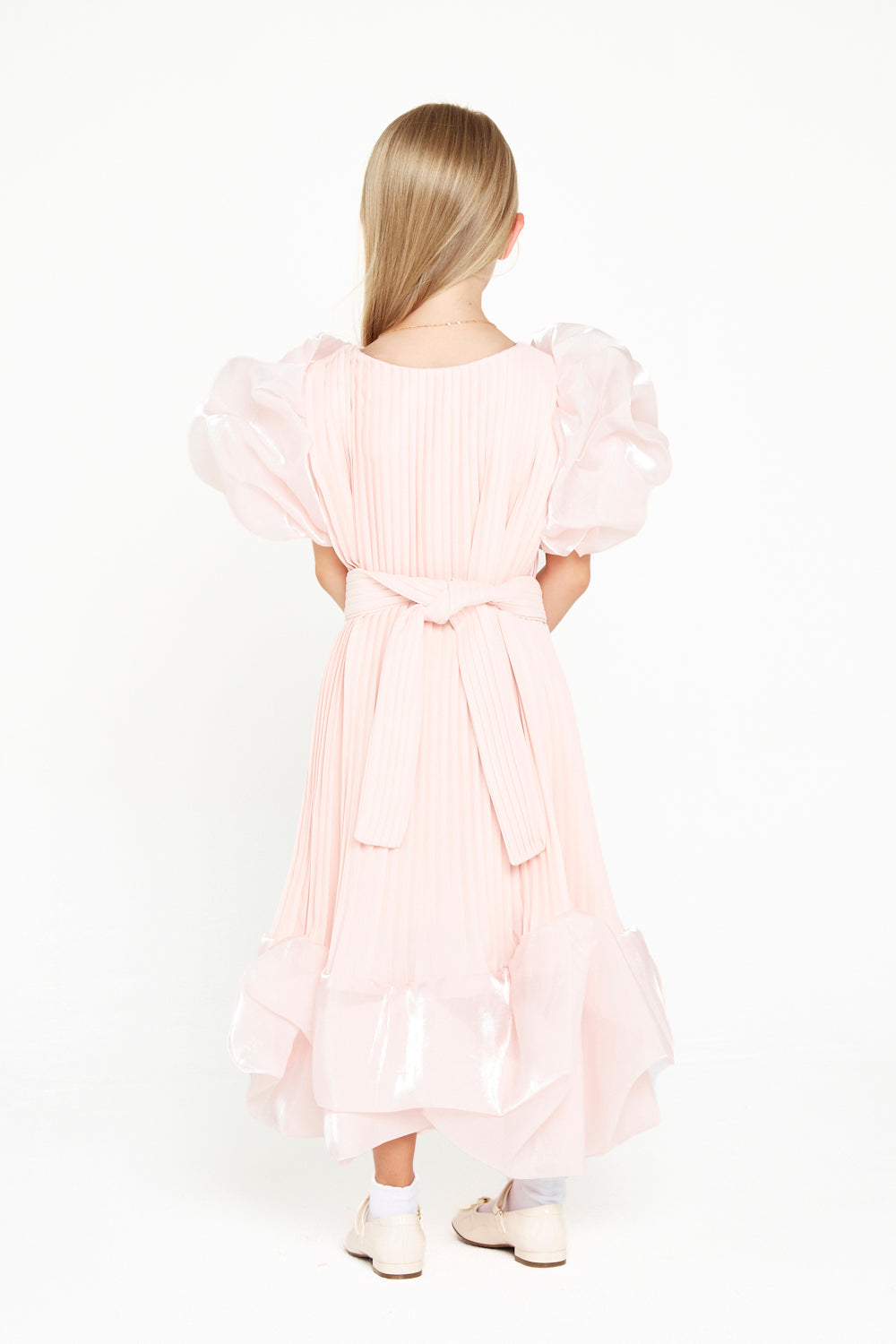 Pleated Puff Sleeve Gown