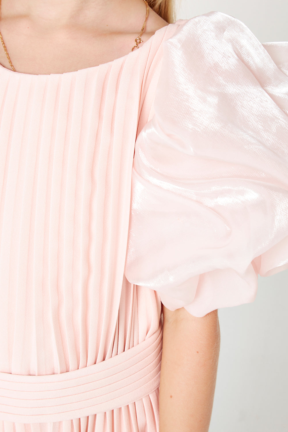 Pleated Puff Sleeve Gown