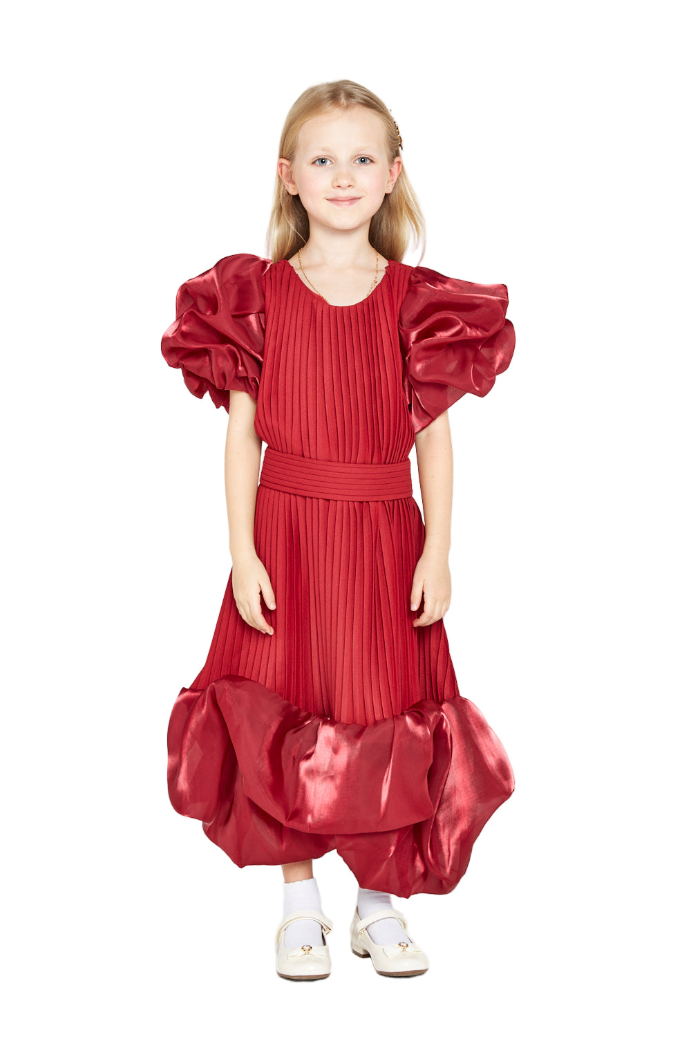 Pleated Puff Sleeve Gown