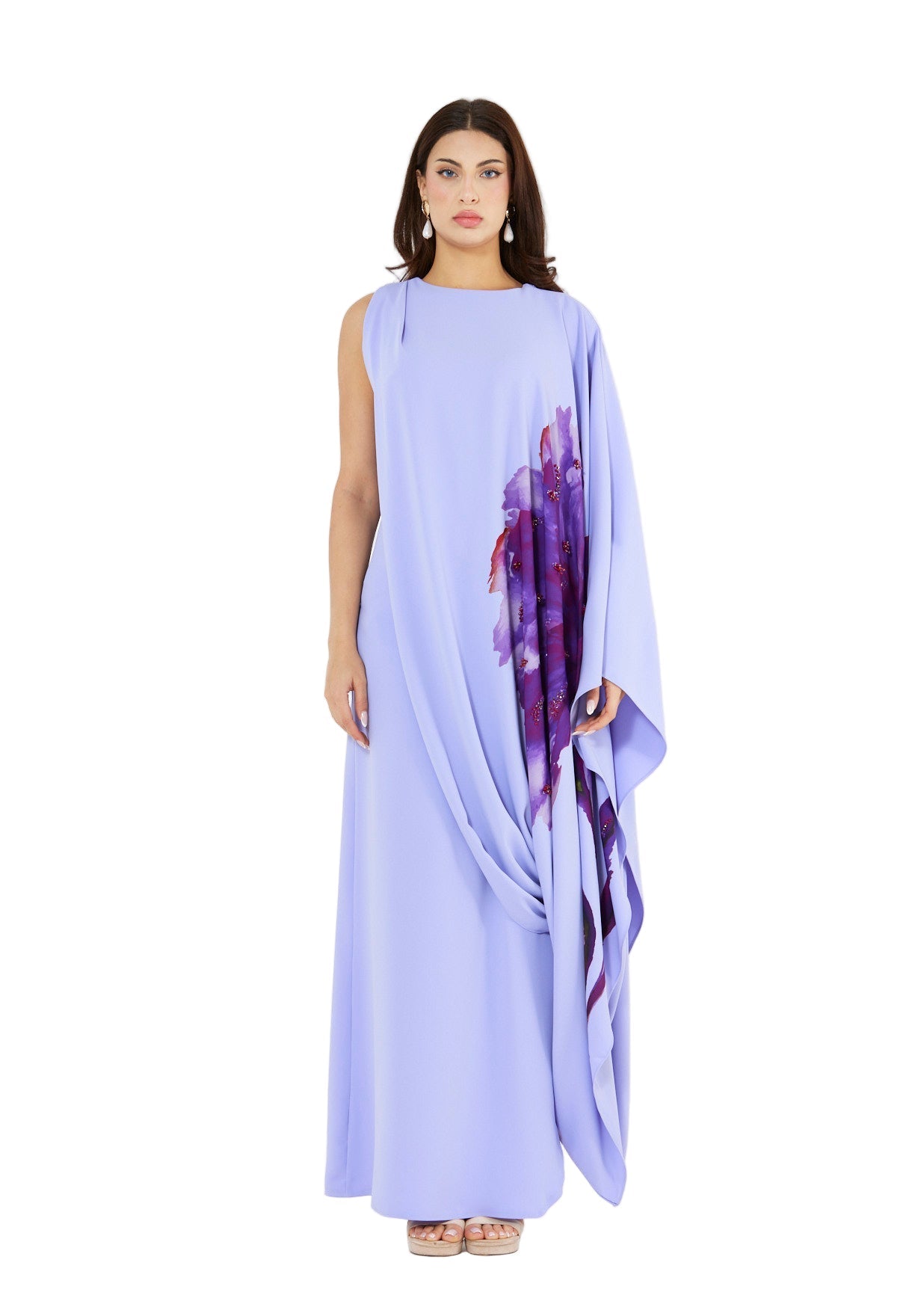 Floral Bloom Asymmetrical Draped Gown
