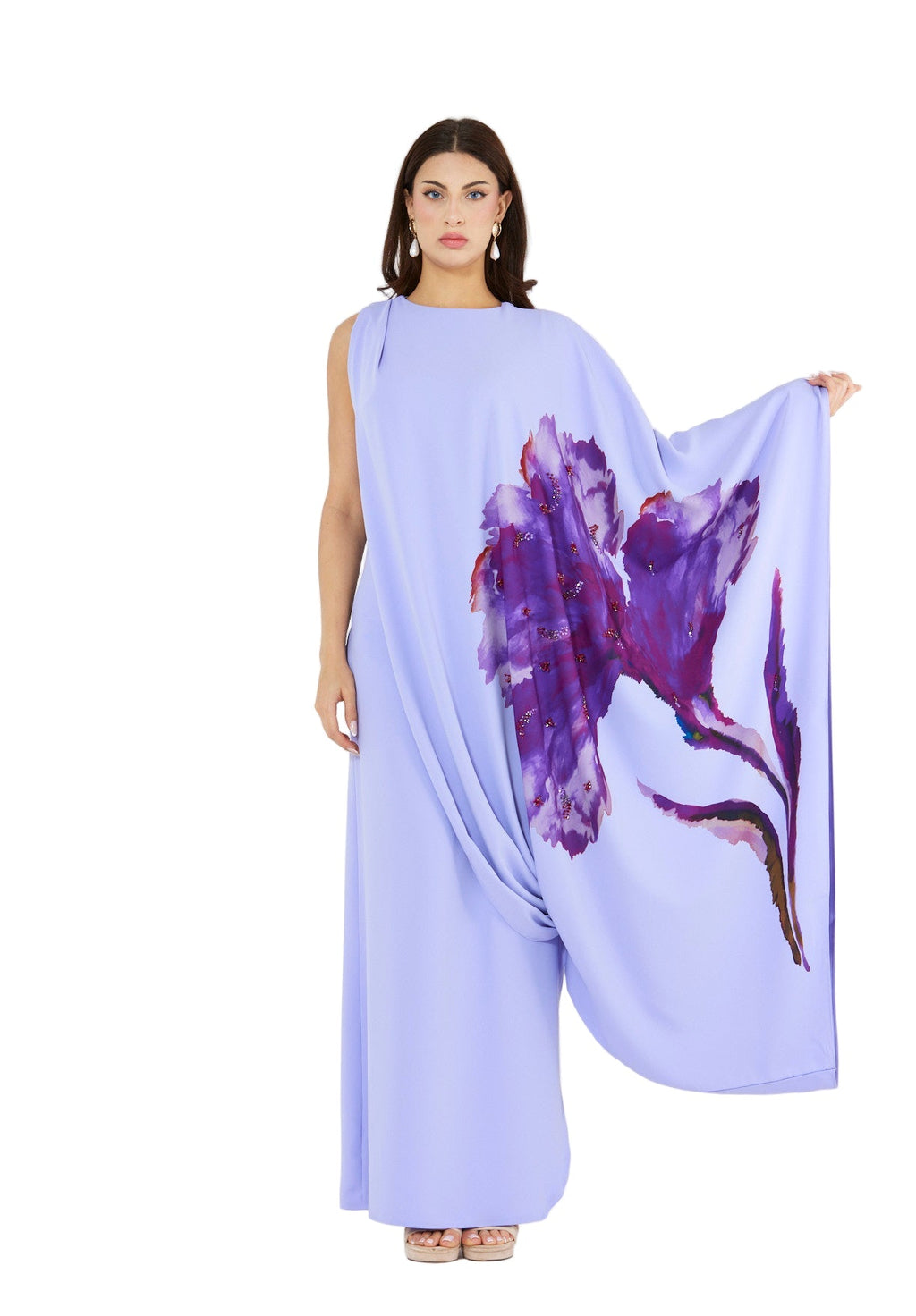 Floral Bloom Asymmetrical Draped Gown