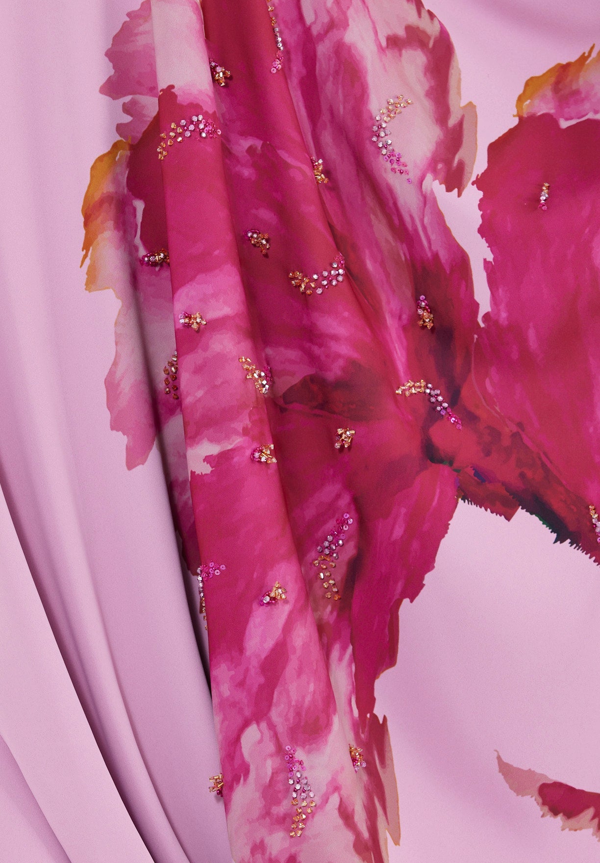 Floral Bloom Asymmetrical Draped Gown