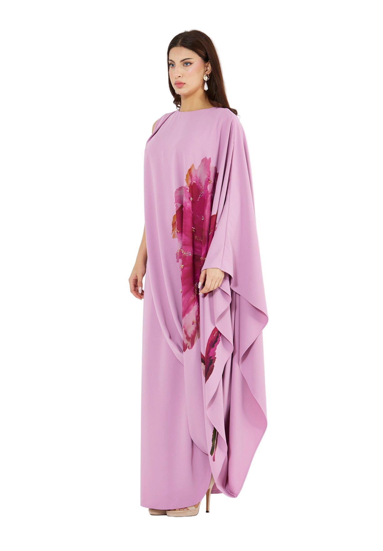 Floral Bloom Asymmetrical Draped Gown