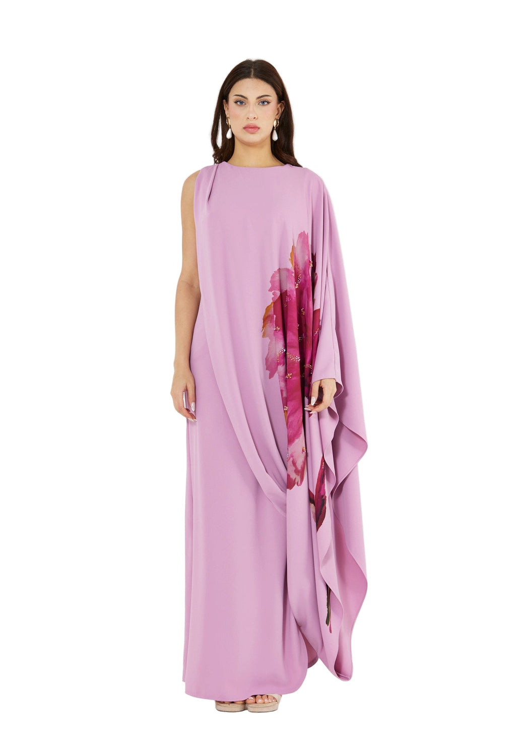 Floral Bloom Asymmetrical Draped Gown