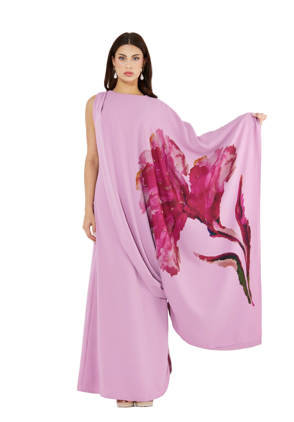 Floral Bloom Asymmetrical Draped Gown
