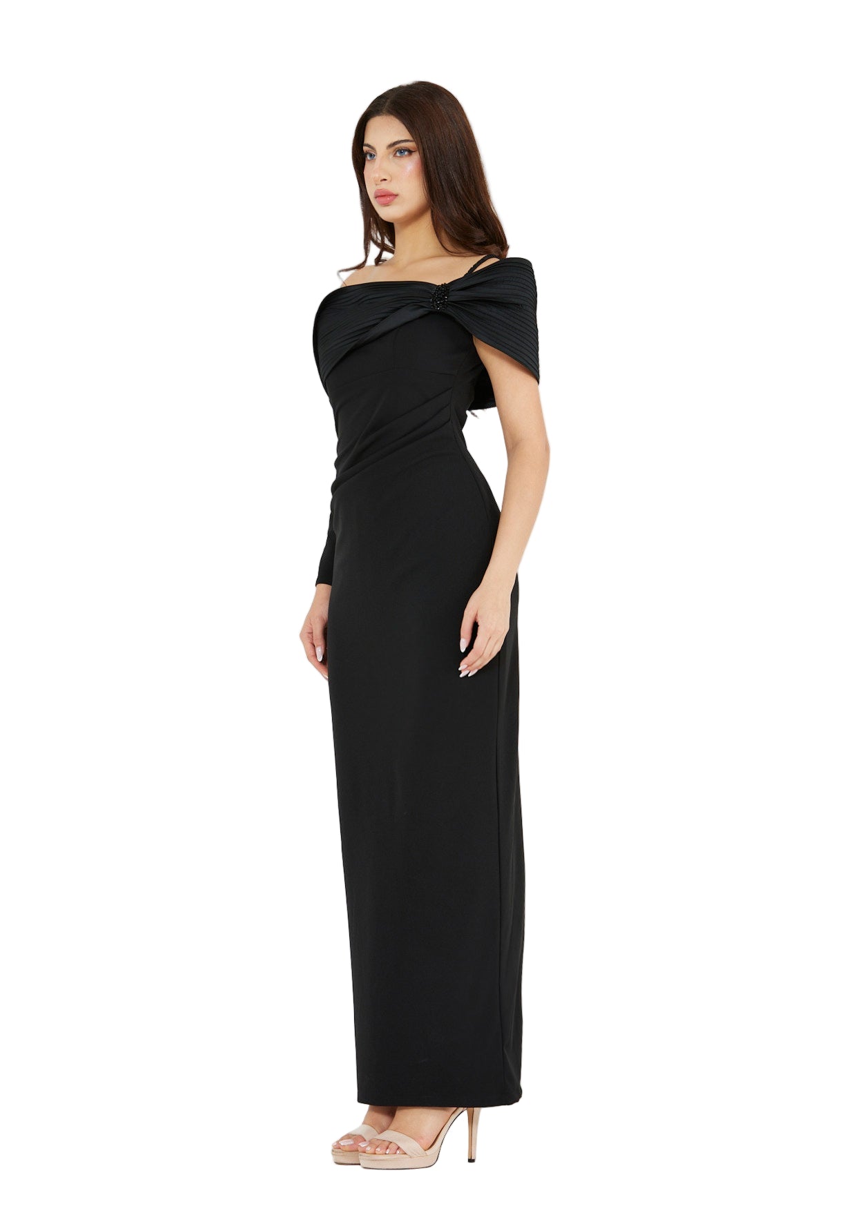 Sculpted Bow Neckline Column Gown