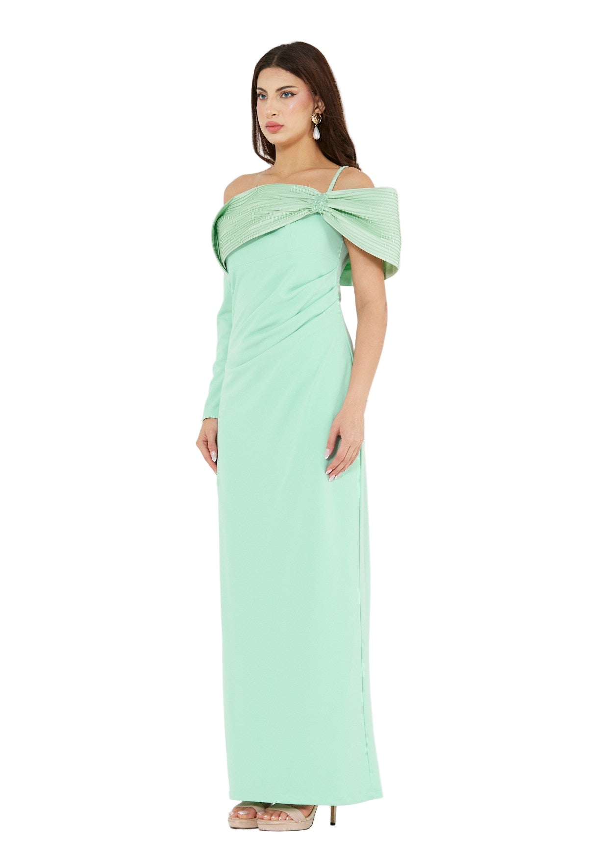 Sculpted Bow Neckline Column Gown