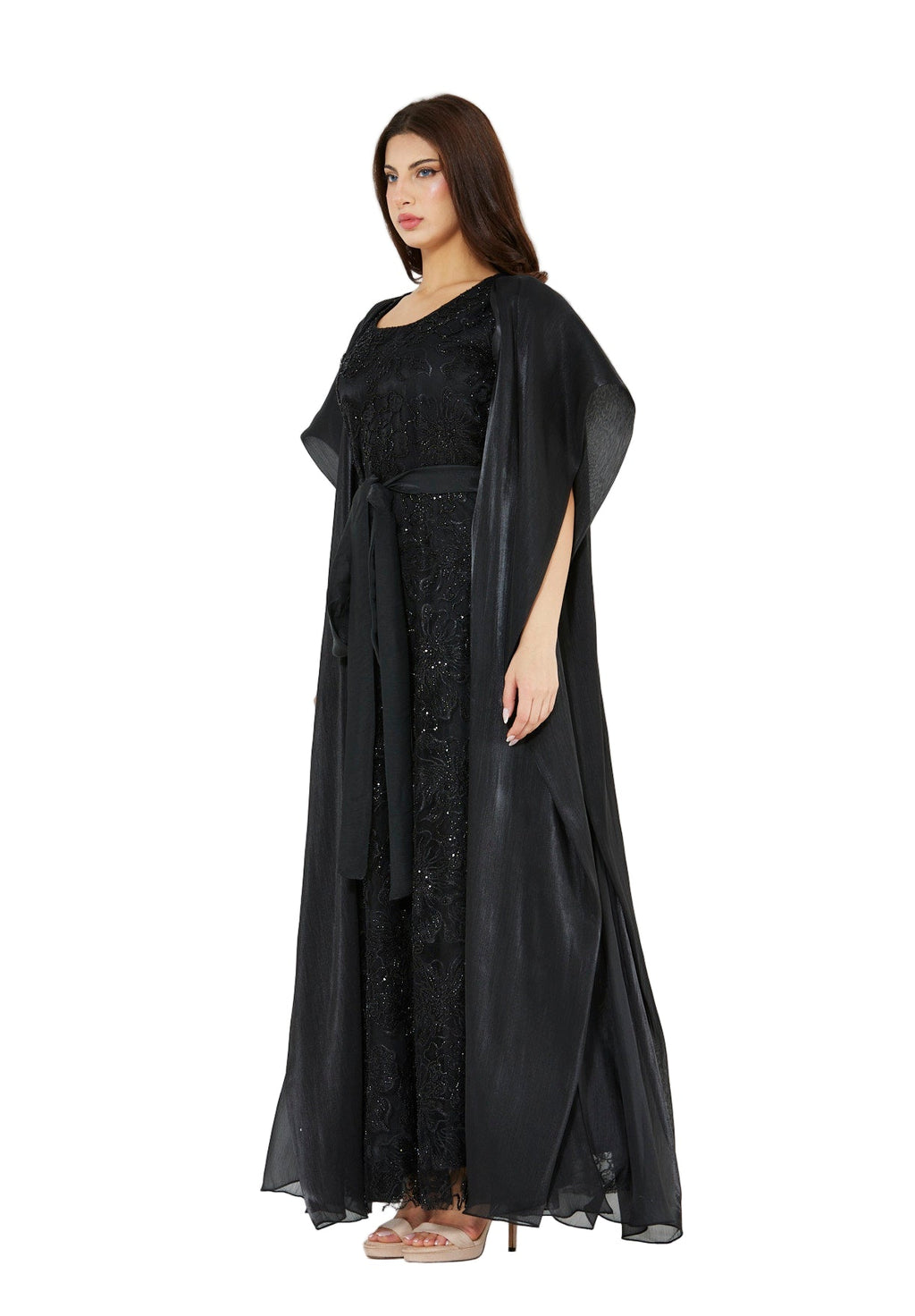 All-Over Embellished Gown With Soft Organza Sleeves