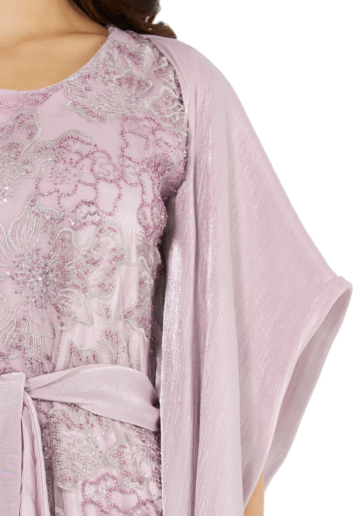 All-Over Embellished Gown With Soft Organza Sleeves