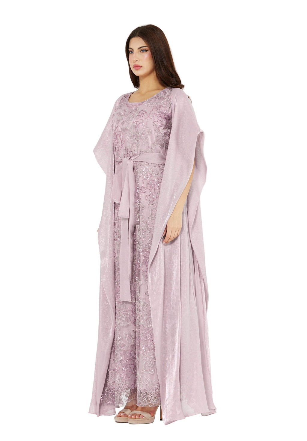 All-Over Embellished Gown With Soft Organza Sleeves