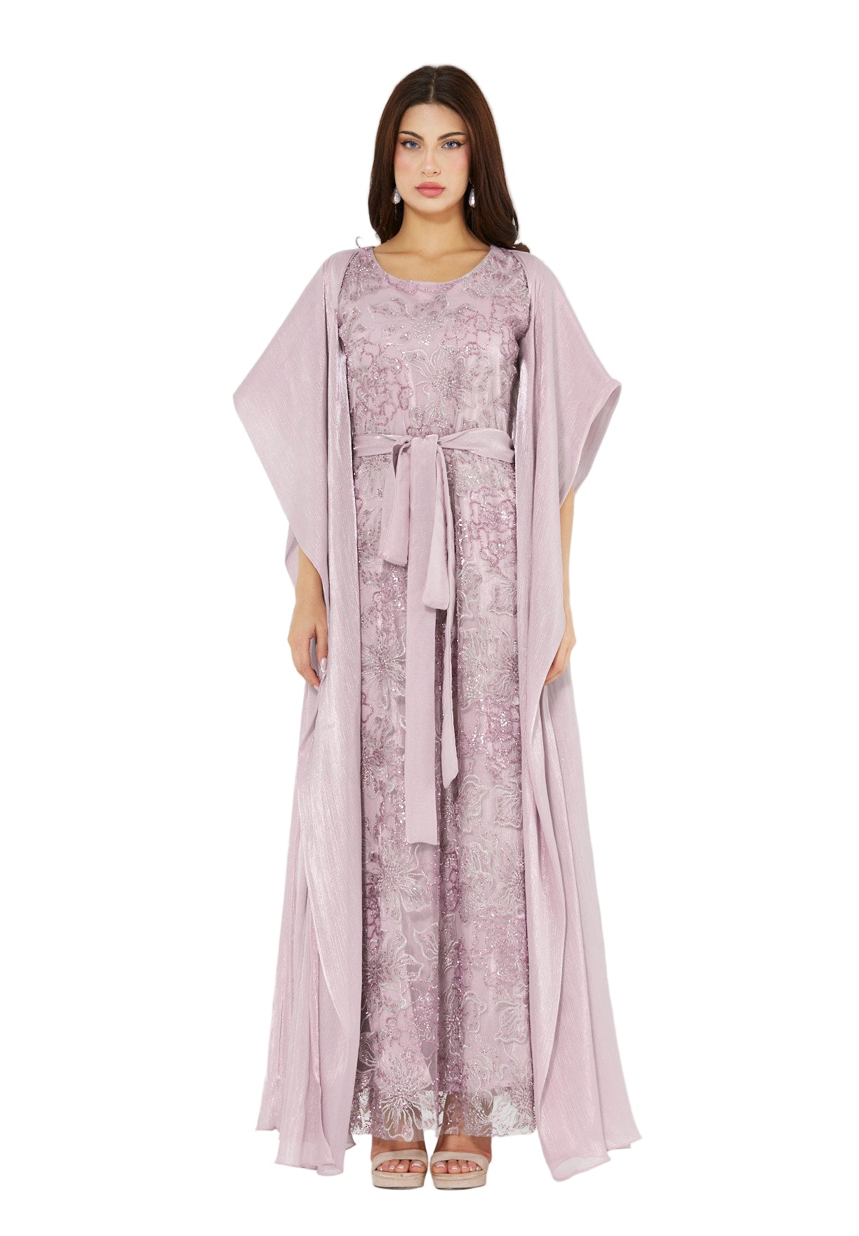 All-Over Embellished Gown With Soft Organza Sleeves