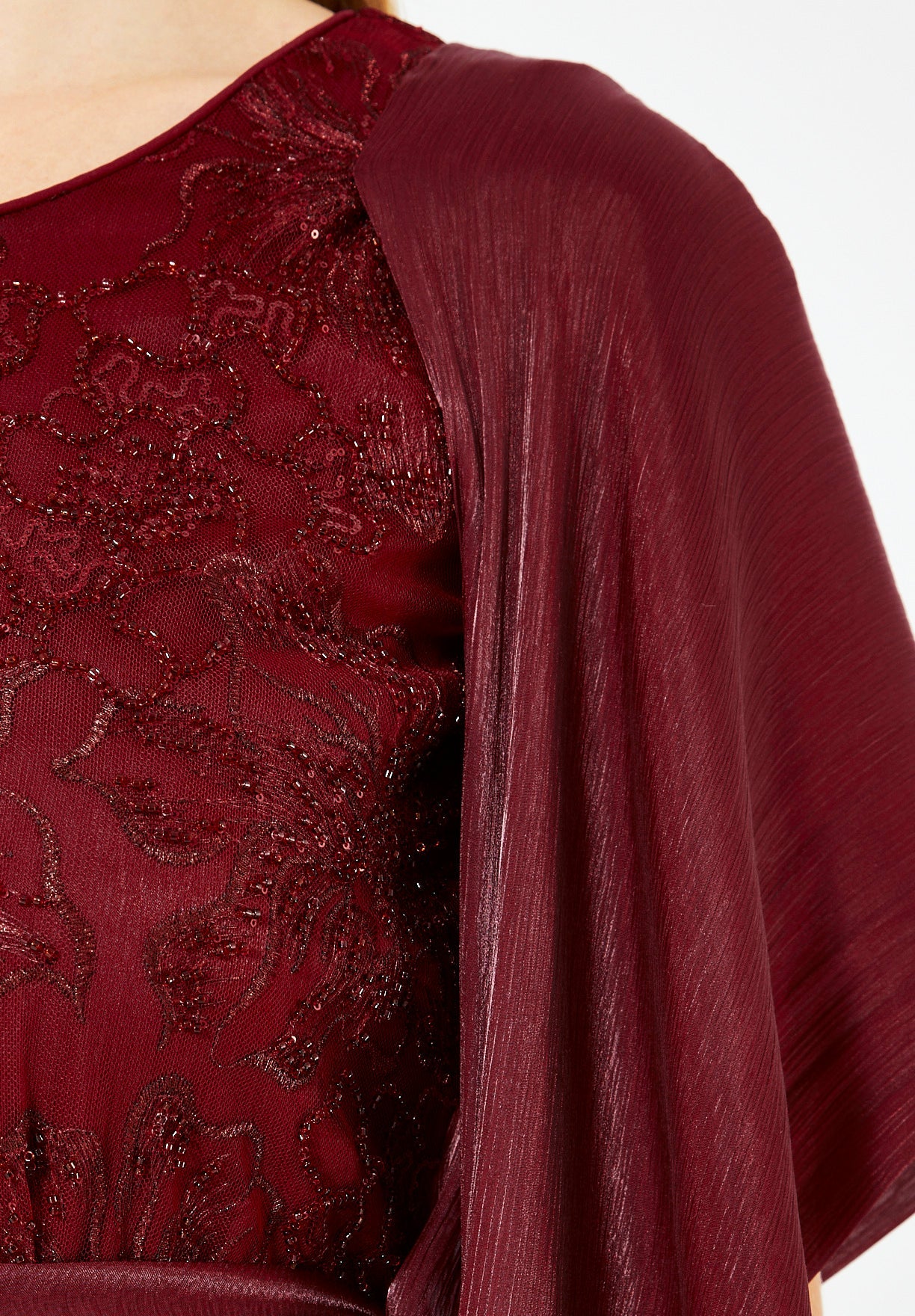 All-Over Embellished Gown With Soft Organza Sleeves