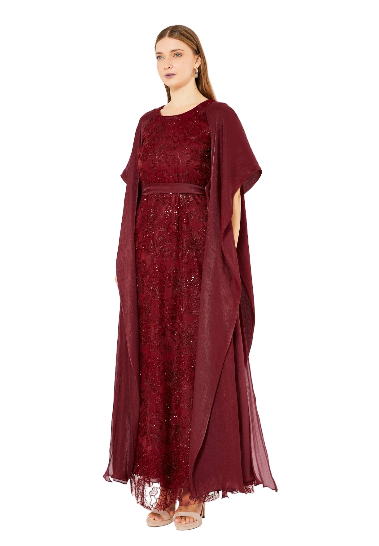 All-Over Embellished Gown With Soft Organza Sleeves