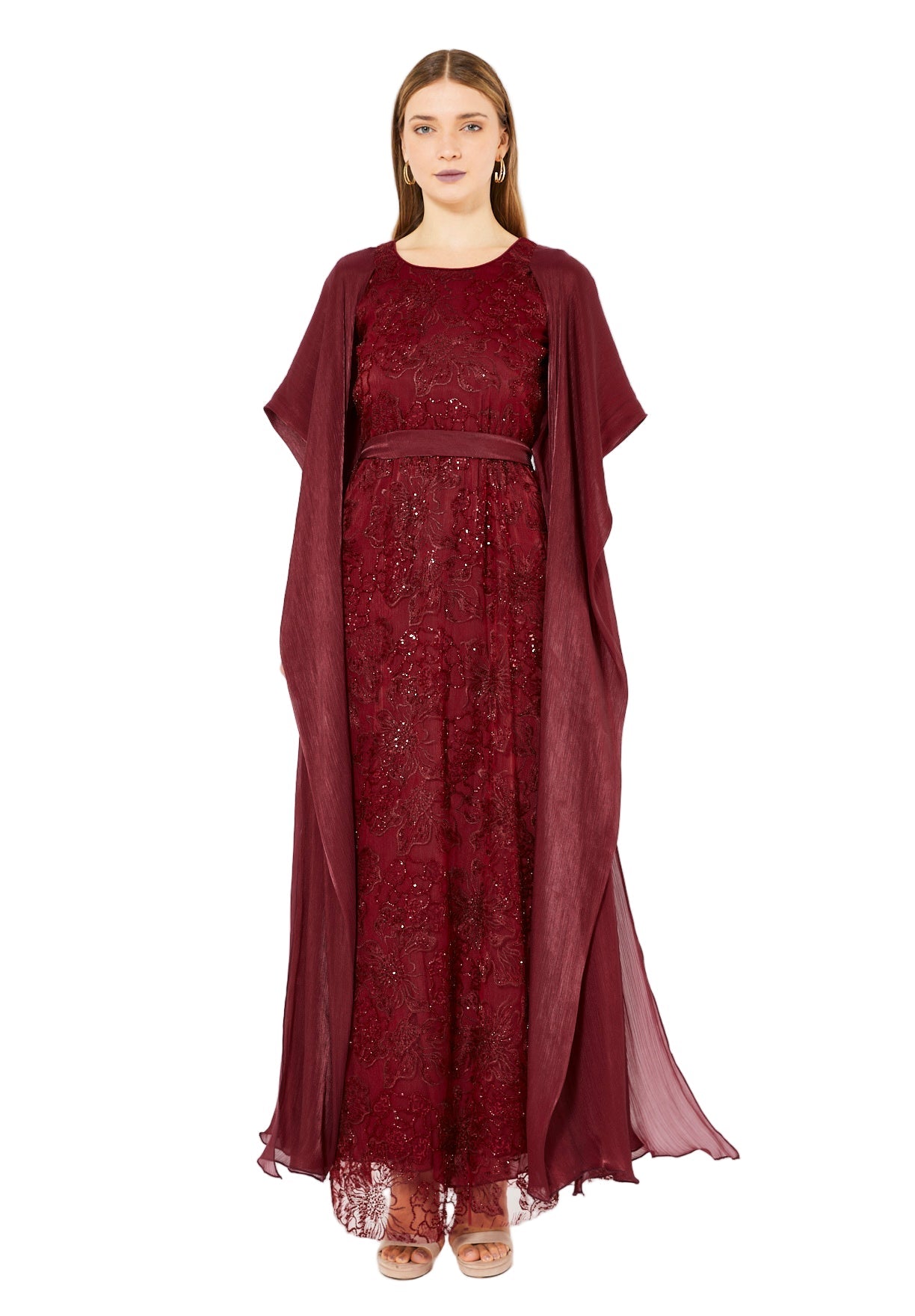 All-Over Embellished Gown With Soft Organza Sleeves