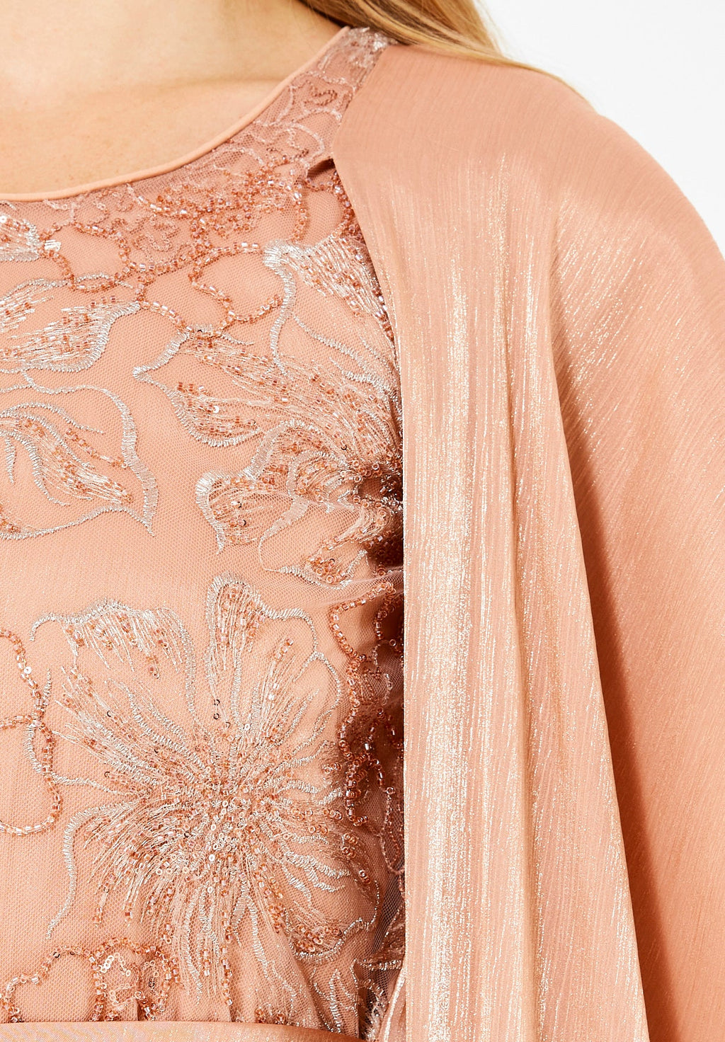 All-Over Embellished Gown With Soft Organza Sleeves