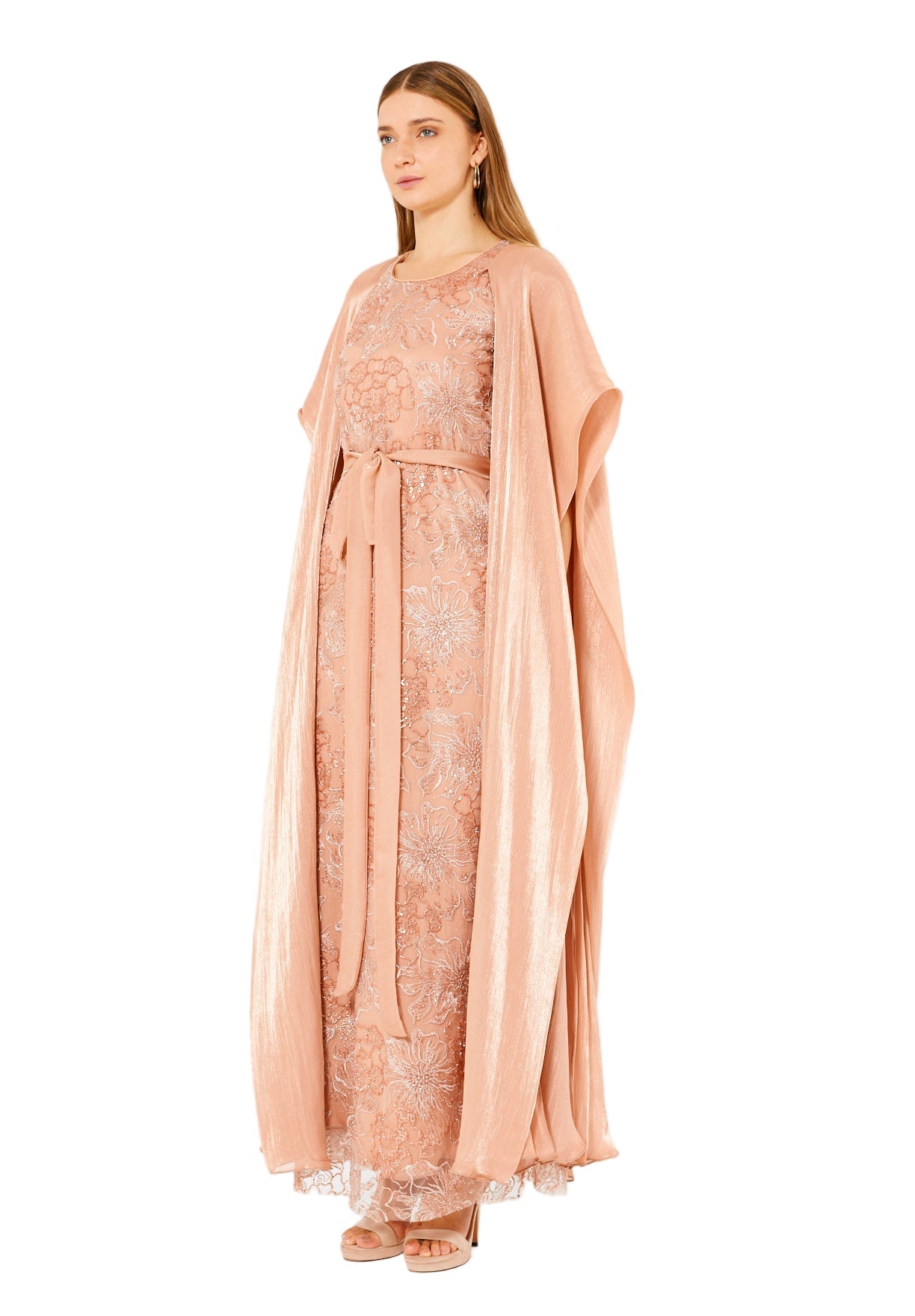 All-Over Embellished Gown With Soft Organza Sleeves