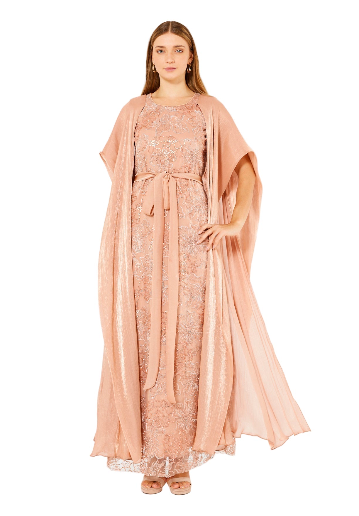 All-Over Embellished Gown With Soft Organza Sleeves