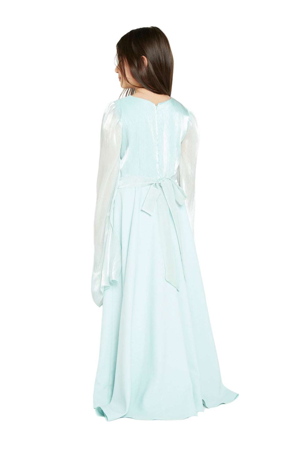 Shimmer-Sleeve Asymmetrical Gown