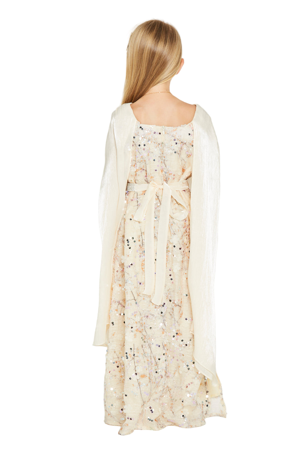 Sequin Gown with Sheer Cape