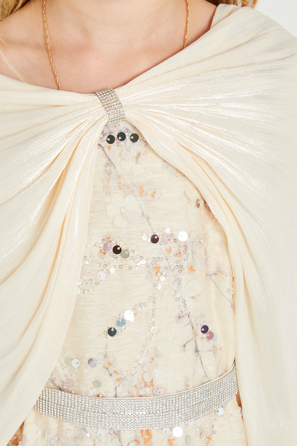 Sequin Gown with Sheer Cape