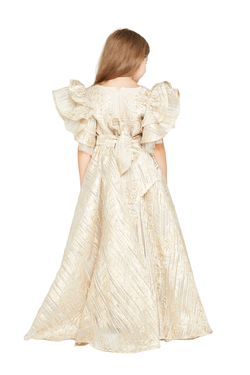 Metallic Jacquard Frill Gown