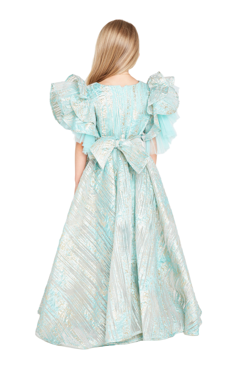 Metallic Jacquard Frill Gown