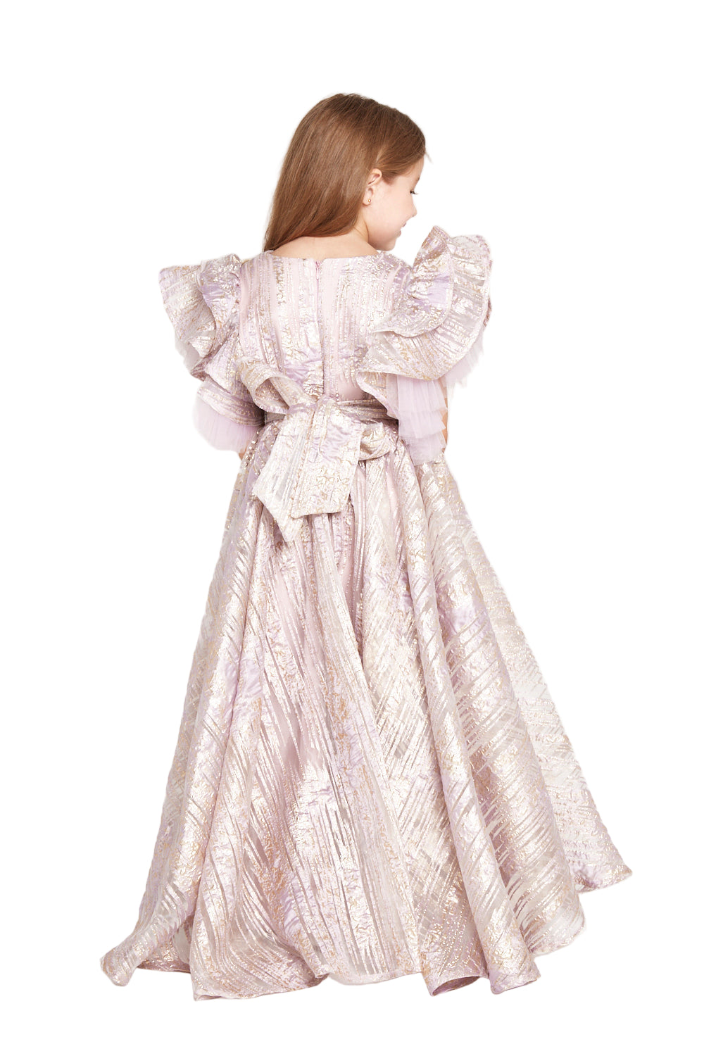 Metallic Jacquard Frill Gown