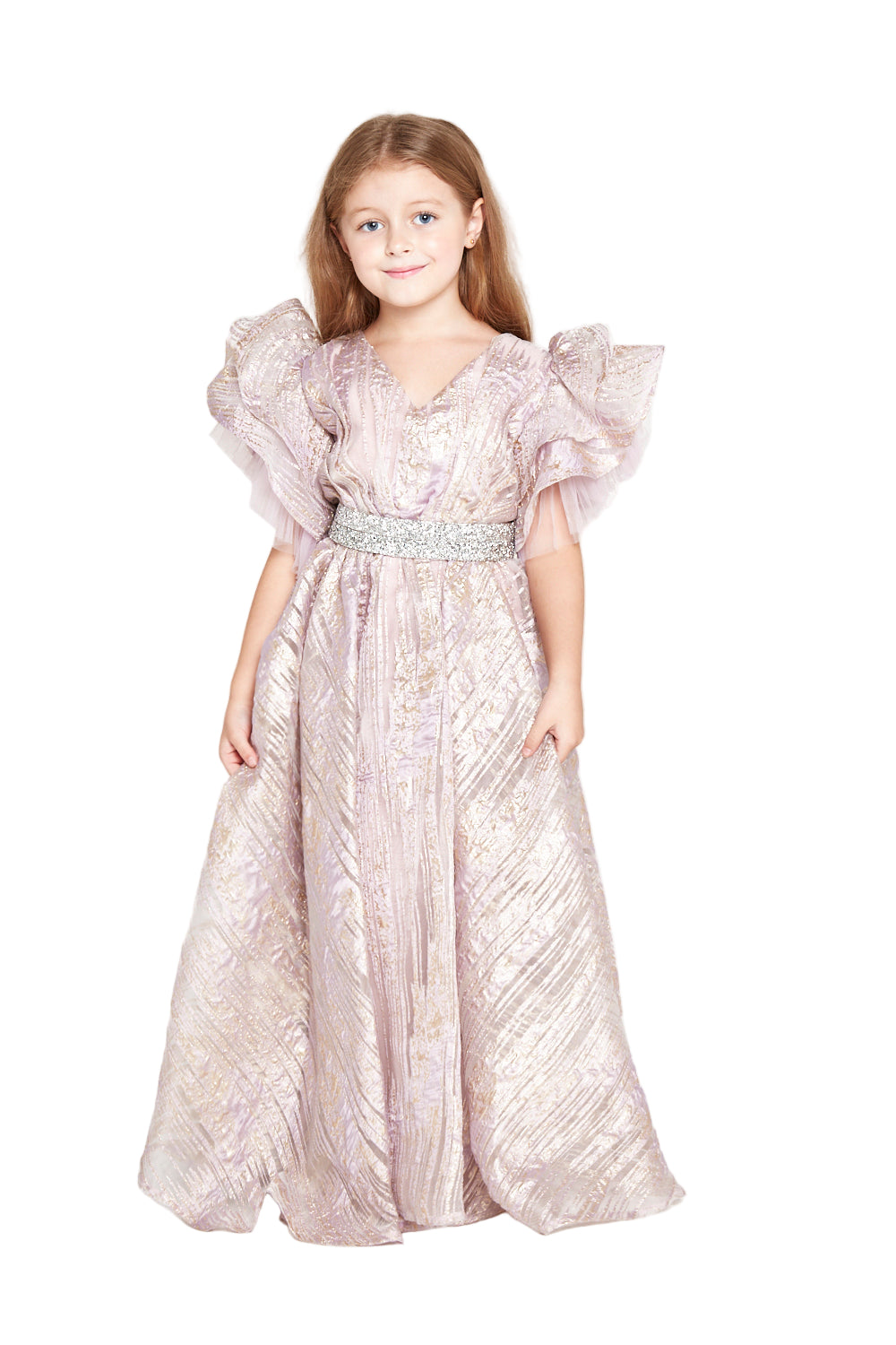 Metallic Jacquard Frill Gown