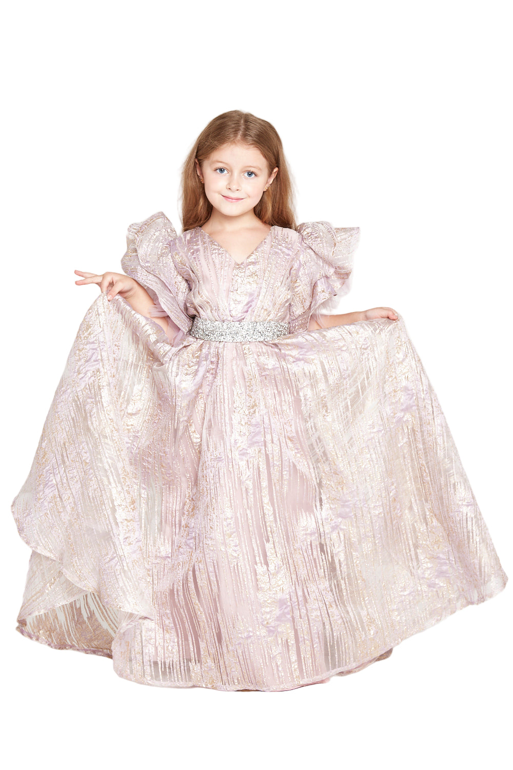 Metallic Jacquard Frill Gown