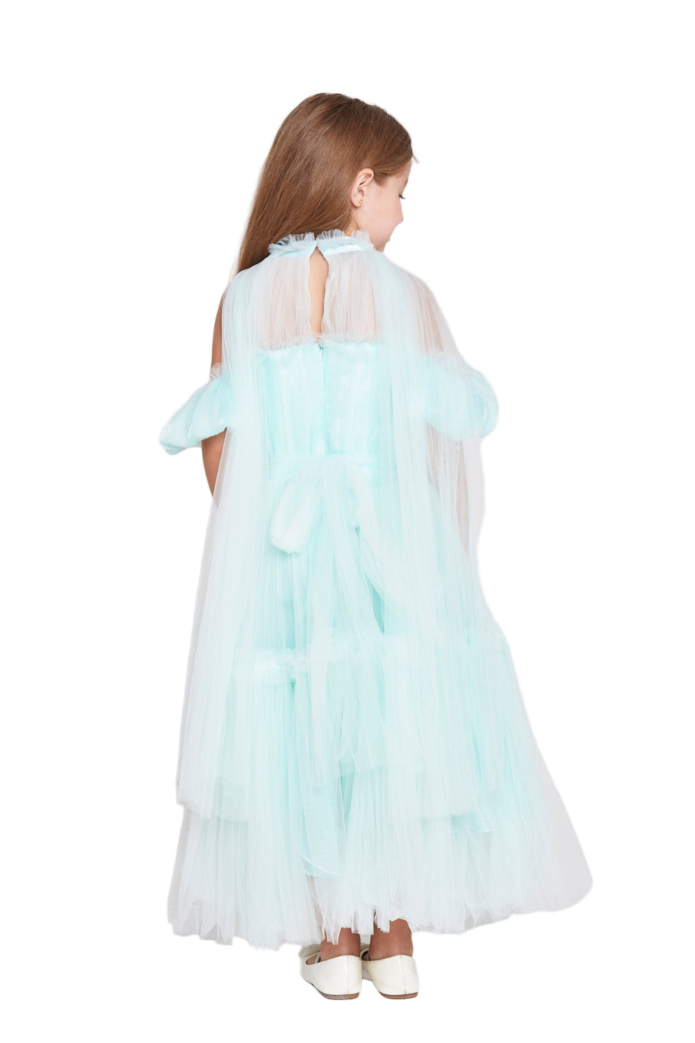 Tulle Ruffle Dress with Puff Sleeves